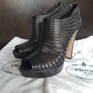 RARE Prada Peep Toed Platform Booties in Black